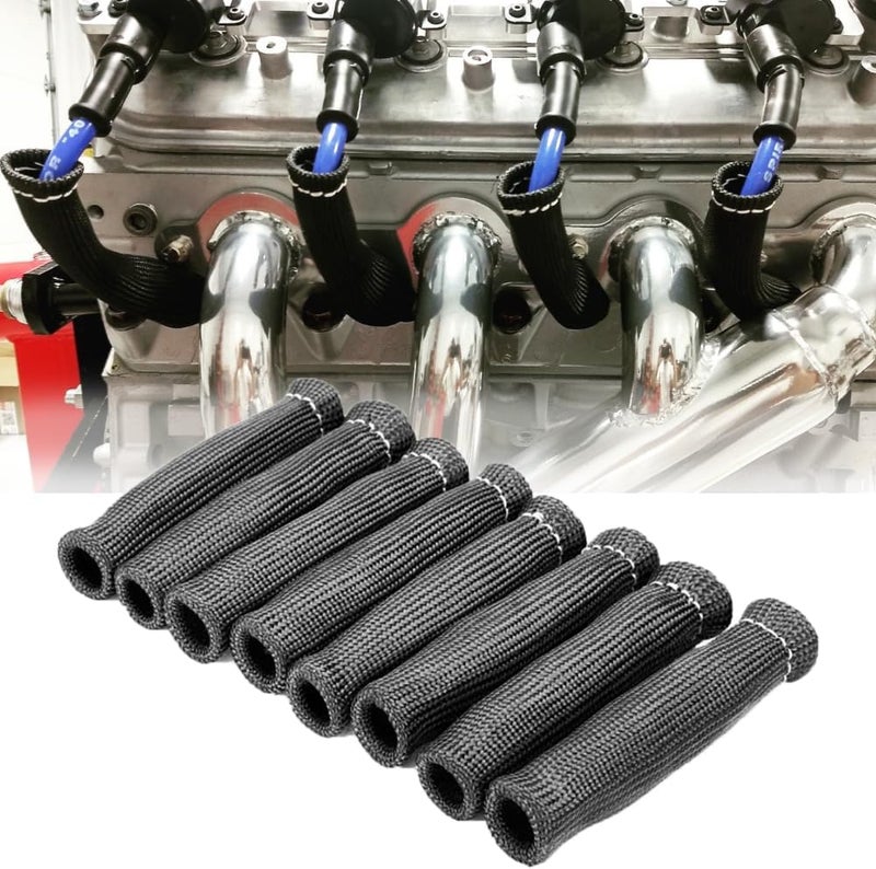 MAUTEMOWING 2500° Spark Plug Wire Heat Shield 8 PCS Spark Plug Heat Sleeve 6 Inches Spark Plug Wire Boots Protection Insulator Cover Wrap for LS1 / LS2 Sbc BBC 350 454 Car Truck, Black - Image 1